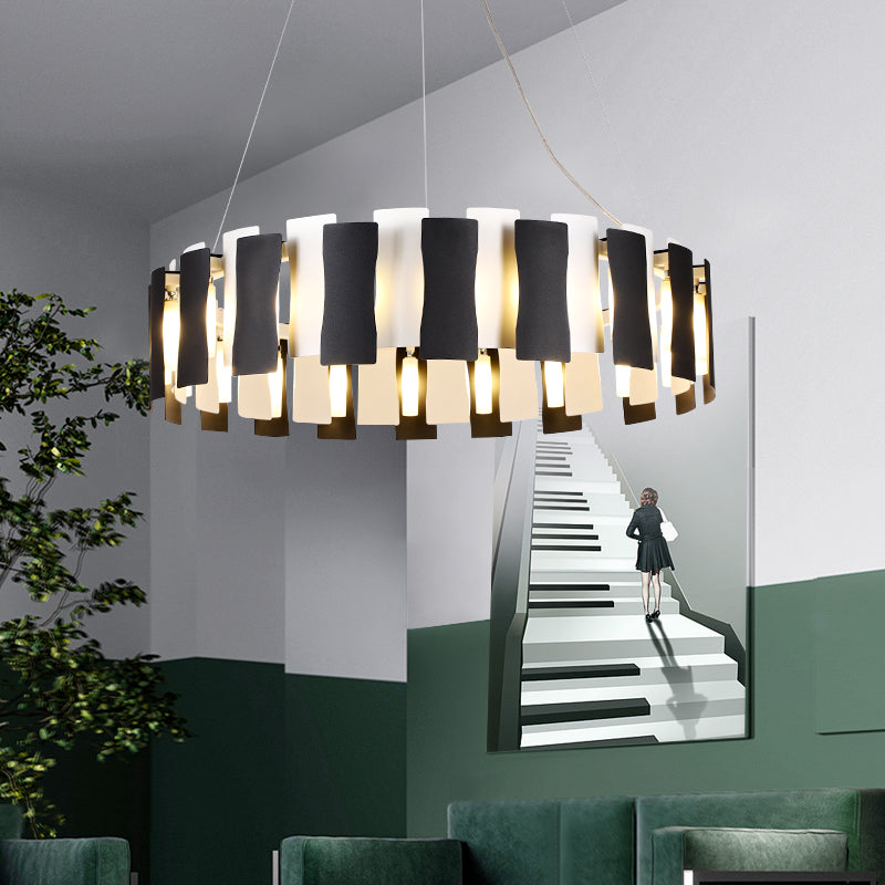 Black and White Circular Chandelier Postmodern Creative Metal Pendant Light for Living Room Clearhalo 'Ceiling Lights' 'Chandeliers' 'Modern Chandeliers' 'Modern' Lighting' 2462253