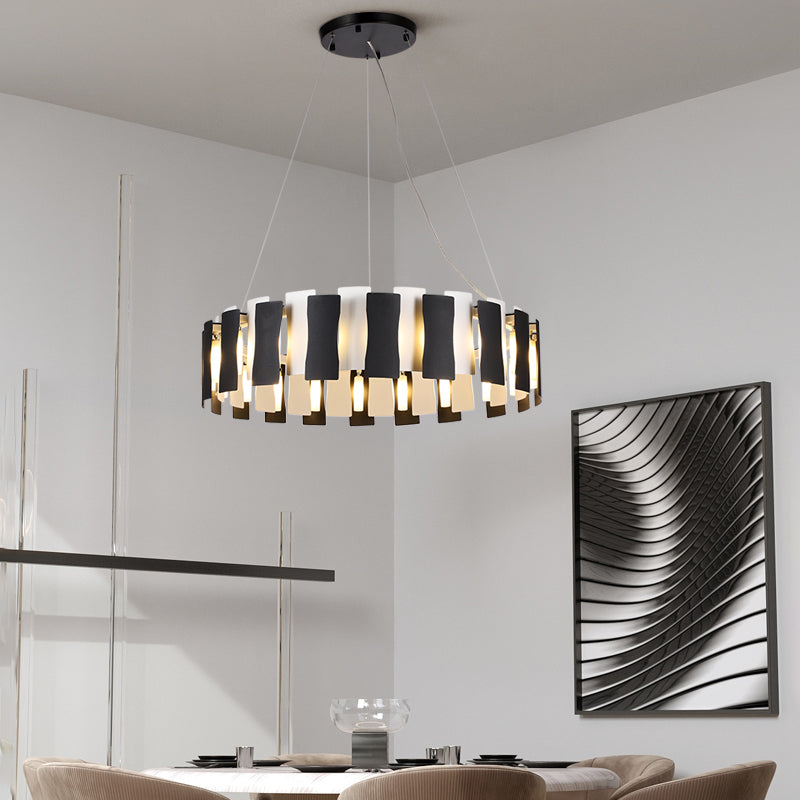 Black and White Circular Chandelier Postmodern Creative Metal Pendant Light for Living Room Clearhalo 'Ceiling Lights' 'Chandeliers' 'Modern Chandeliers' 'Modern' Lighting' 2462254