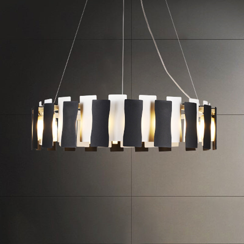 Black and White Circular Chandelier Postmodern Creative Metal Pendant Light for Living Room Clearhalo 'Ceiling Lights' 'Chandeliers' 'Modern Chandeliers' 'Modern' Lighting' 2462255