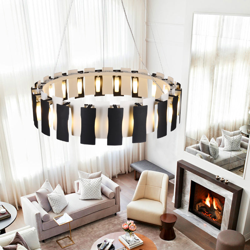 Black and White Circular Chandelier Postmodern Creative Metal Pendant Light for Living Room Clearhalo 'Ceiling Lights' 'Chandeliers' 'Modern Chandeliers' 'Modern' Lighting' 2462256