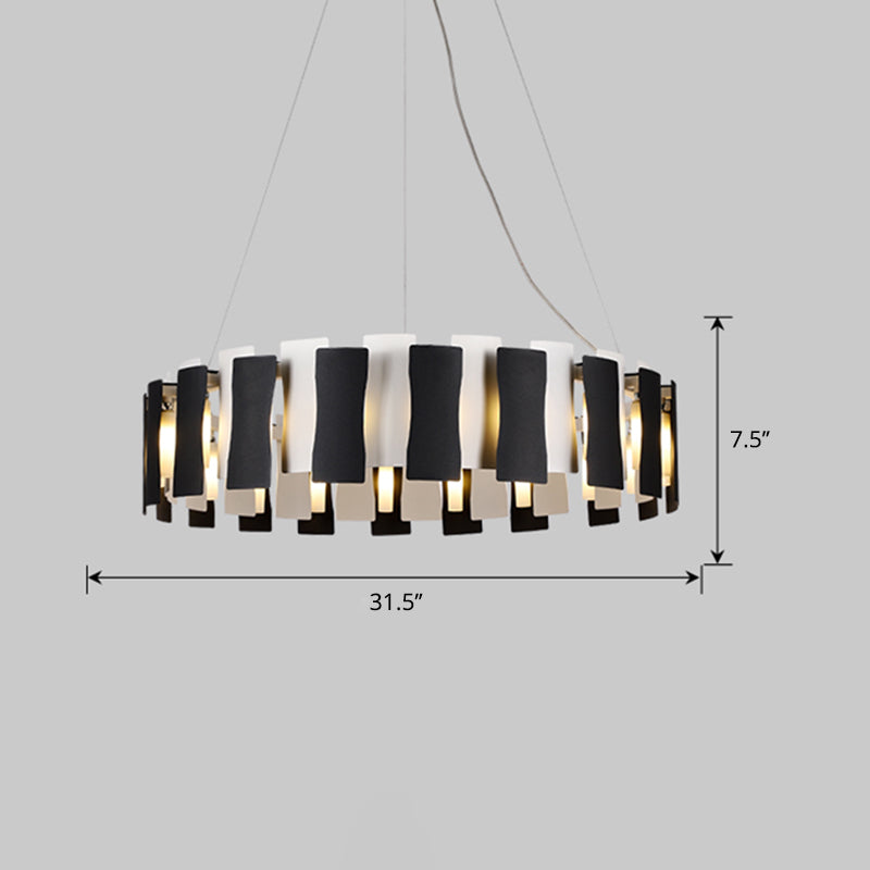 Black and White Circular Chandelier Postmodern Creative Metal Pendant Light for Living Room Clearhalo 'Ceiling Lights' 'Chandeliers' 'Modern Chandeliers' 'Modern' Lighting' 2462258