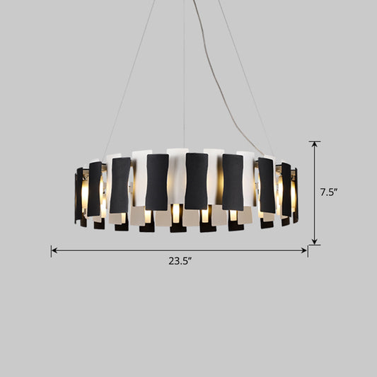Black and White Circular Chandelier Postmodern Creative Metal Pendant Light for Living Room Clearhalo 'Ceiling Lights' 'Chandeliers' 'Modern Chandeliers' 'Modern' Lighting' 2462259