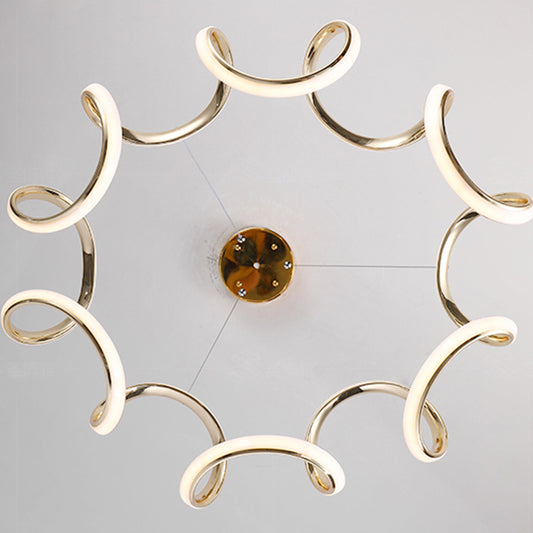 Minimalistic Curve Chandelier Pendant Light Metal Bedroom LED Hanging Lamp in Gold Gold Clearhalo 'Ceiling Lights' 'Chandeliers' 'Modern Chandeliers' 'Modern' Lighting' 2462272
