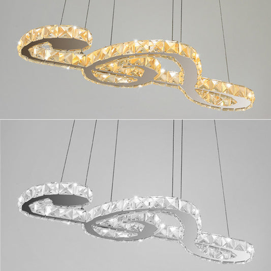 Crystal Musical Note Pendant Light Minimalist LED Chandelier Lamp for Clothing Store Chrome Clearhalo 'Ceiling Lights' 'Chandeliers' 'Clear' 'Industrial' 'Modern Chandeliers' 'Modern' 'Tiffany' 'Traditional Chandeliers' Lighting' 2462285
