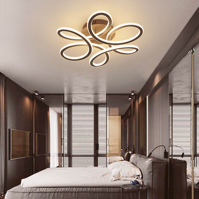 Simplicity Floral Semi Mount Lighting Metal Bedroom LED Ceiling Flush Light Fixture Clearhalo 'Ceiling Lights' 'Close To Ceiling Lights' 'Close to ceiling' 'Semi-flushmount' Lighting' 2462296