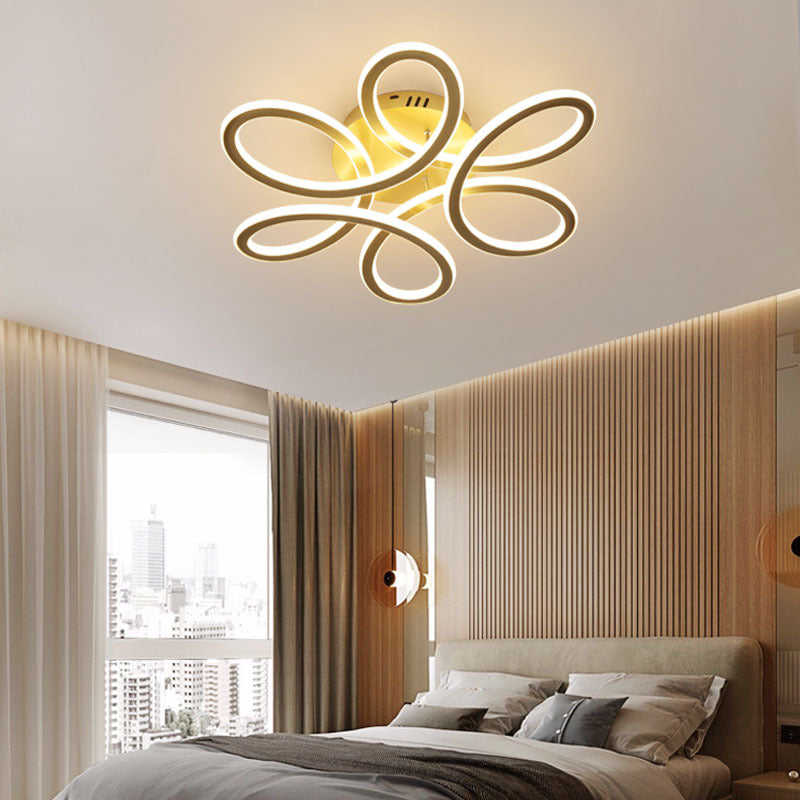 Simplicity Floral Semi Mount Lighting Metal Bedroom LED Ceiling Flush Light Fixture Clearhalo 'Ceiling Lights' 'Close To Ceiling Lights' 'Close to ceiling' 'Semi-flushmount' Lighting' 2462297