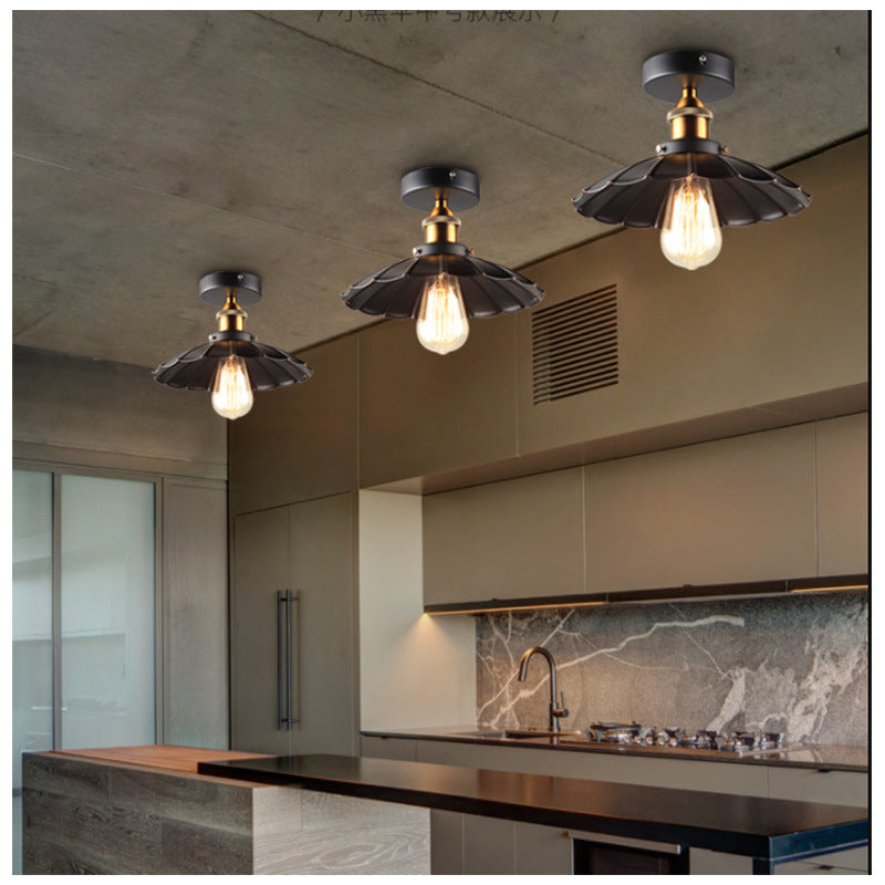 Black Shaded Semi-Flush Ceiling Light Vintage Metal 1-Light Kitchen Flush Mount Light Fixture Clearhalo 'Ceiling Lights' 'Close To Ceiling Lights' 'Close to ceiling' 'Semi-flushmount' Lighting' 2462314