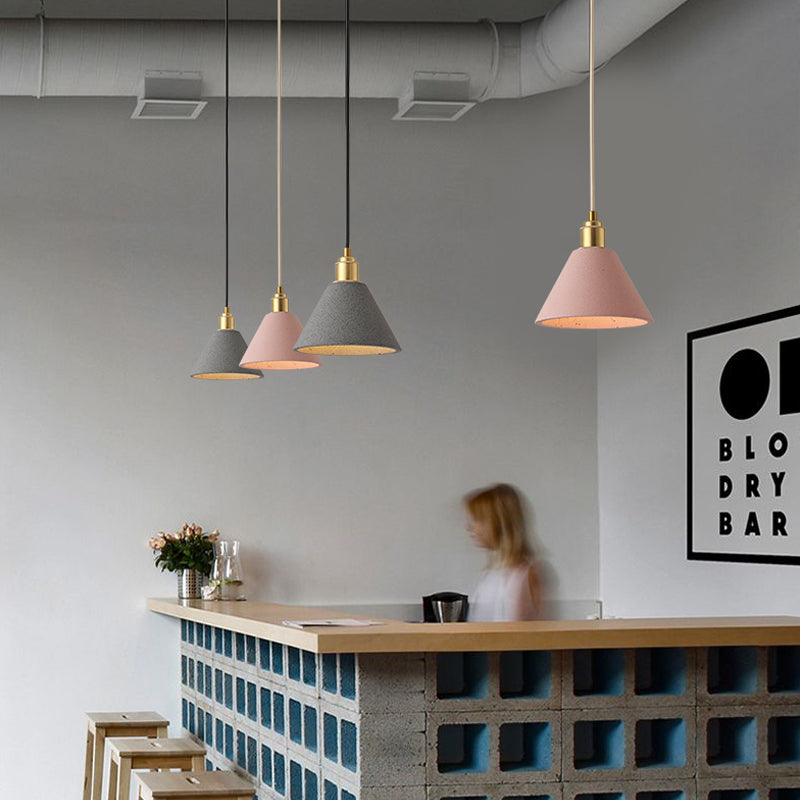 Concrete Conical Pendant Light Fixture Minimalist 1 Head Ceiling Suspension Lamp Pink Clearhalo 'Ceiling Lights' 'Modern Pendants' 'Modern' 'Pendant Lights' 'Pendants' Lighting' 2462349