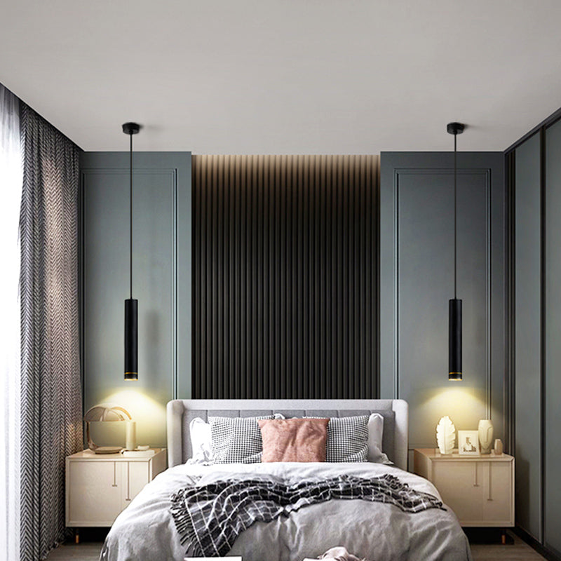 Simplicity Tube LED Hanging Lamp Metal Bedside Suspension Pendant Light in Black Black Prismatic Clearhalo 'Ceiling Lights' 'Modern Pendants' 'Modern' 'Pendant Lights' 'Pendants' Lighting' 2462357