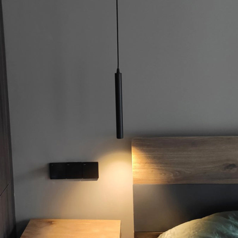 Simplicity Tube LED Hanging Lamp Metal Bedside Suspension Pendant Light in Black Black Cylinder Clearhalo 'Ceiling Lights' 'Modern Pendants' 'Modern' 'Pendant Lights' 'Pendants' Lighting' 2462360