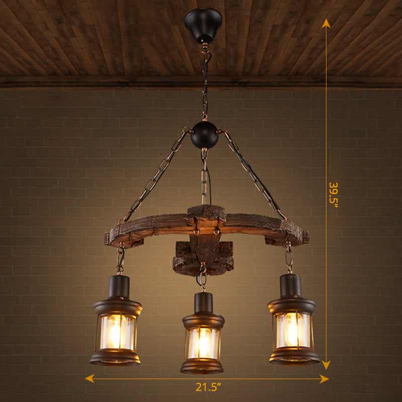 Clear Glass Lantern Suspension Lamp Nautical Living Room Ceiling Chandelier in Wood Wood Airplane Clearhalo 'Carpenter Chandeliers' 'Ceiling Lights' 'Chandeliers' 'Industrial Chandeliers' 'Industrial' 'Middle Century Chandeliers' 'Modern' 'Tiffany' Lighting' 2462393
