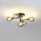 5 Lights Dining Room Ceiling Lamp Postmodern Style Semi Flush Light with Ball Glass Shade Silver Cognac Clearhalo 'Ceiling Lights' 'Close To Ceiling Lights' 'Close to ceiling' 'Glass shade' 'Glass' 'Pendant Lights' 'Semi-flushmount' Lighting' 2462404