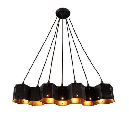 Honeycomb Island Ceiling Light Art Deco Black Finish Metal Hanging Light for Dining Room 7 Black Clearhalo 'Ceiling Lights' 'Island Lights' Lighting' 2462425