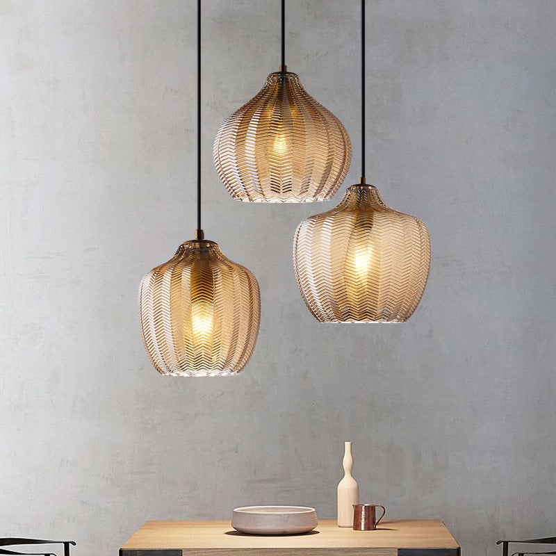 Wavy Glass Shaded Hanging Lamp Nordic Style Single Pendant Ceiling Light for Dining Room Clearhalo 'Ceiling Lights' 'Chandeliers' 'Glass shade' 'Glass' 'Modern Pendants' 'Modern' 'Pendant Lights' 'Pendants' Lighting' 2462436