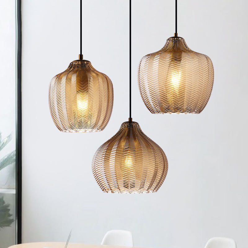 Wavy Glass Shaded Hanging Lamp Nordic Style Single Pendant Ceiling Light for Dining Room Clearhalo 'Ceiling Lights' 'Chandeliers' 'Glass shade' 'Glass' 'Modern Pendants' 'Modern' 'Pendant Lights' 'Pendants' Lighting' 2462438