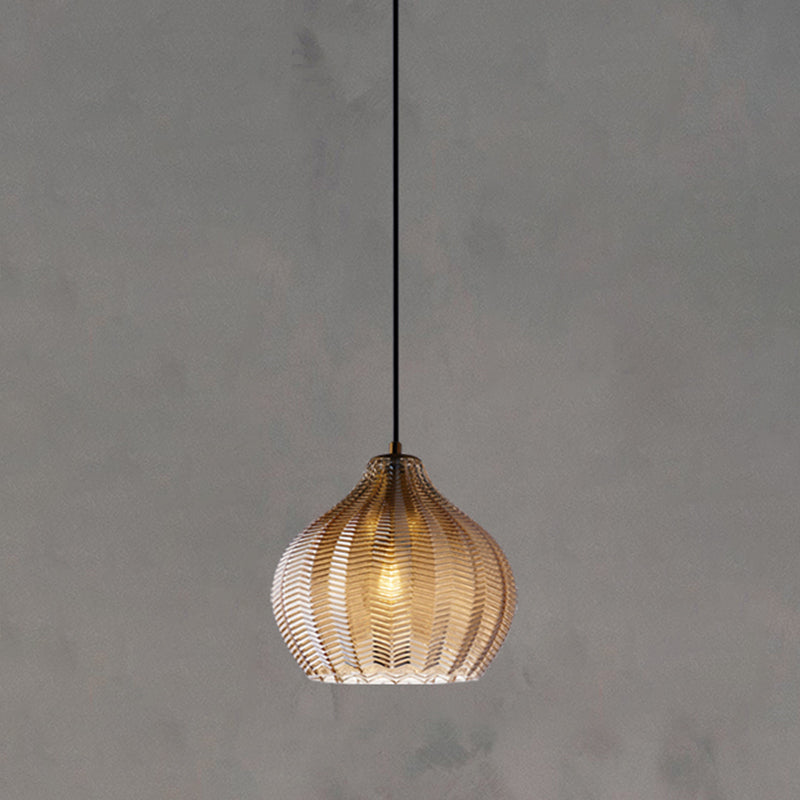 Wavy Glass Shaded Hanging Lamp Nordic Style Single Pendant Ceiling Light for Dining Room Cognac Flower Clearhalo 'Ceiling Lights' 'Chandeliers' 'Glass shade' 'Glass' 'Modern Pendants' 'Modern' 'Pendant Lights' 'Pendants' Lighting' 2462440