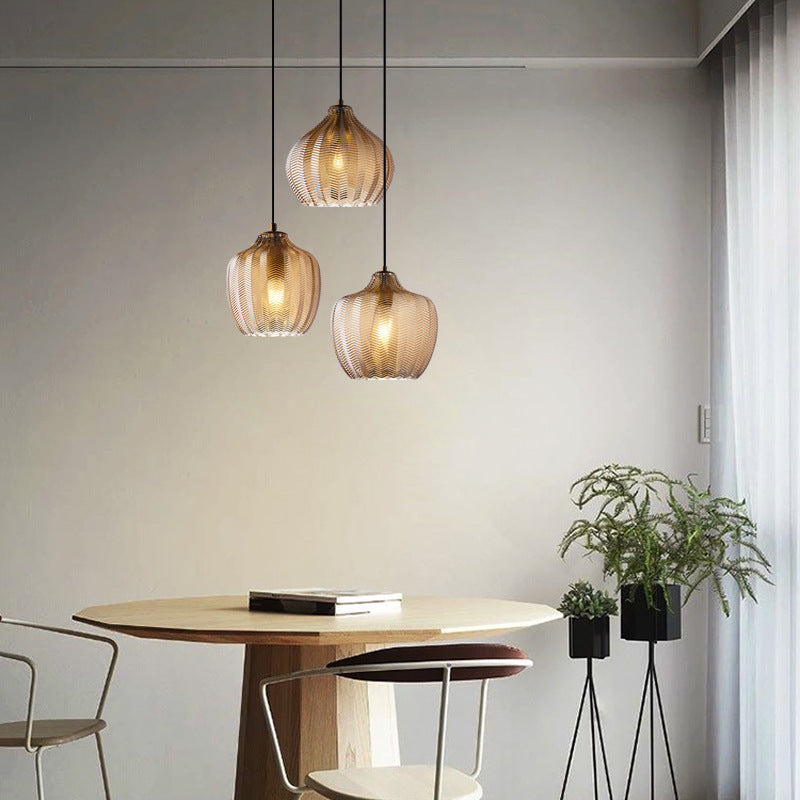 Wavy Glass Shaded Hanging Lamp Nordic Style Single Pendant Ceiling Light for Dining Room Clearhalo 'Ceiling Lights' 'Chandeliers' 'Glass shade' 'Glass' 'Modern Pendants' 'Modern' 'Pendant Lights' 'Pendants' Lighting' 2462442