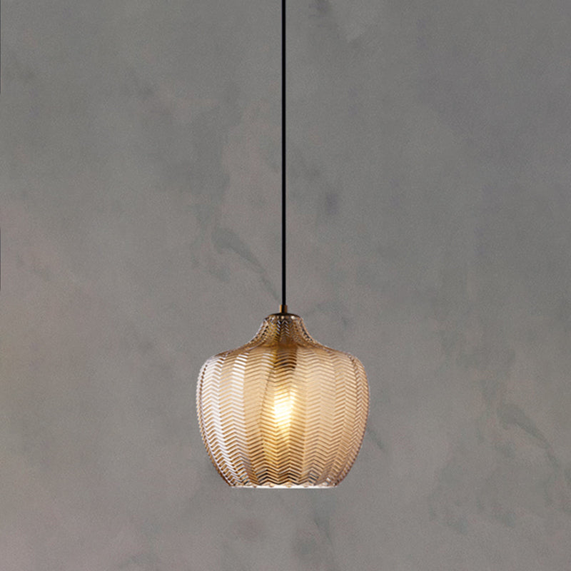 Wavy Glass Shaded Hanging Lamp Nordic Style Single Pendant Ceiling Light for Dining Room Cognac Lantern Clearhalo 'Ceiling Lights' 'Chandeliers' 'Glass shade' 'Glass' 'Modern Pendants' 'Modern' 'Pendant Lights' 'Pendants' Lighting' 2462443