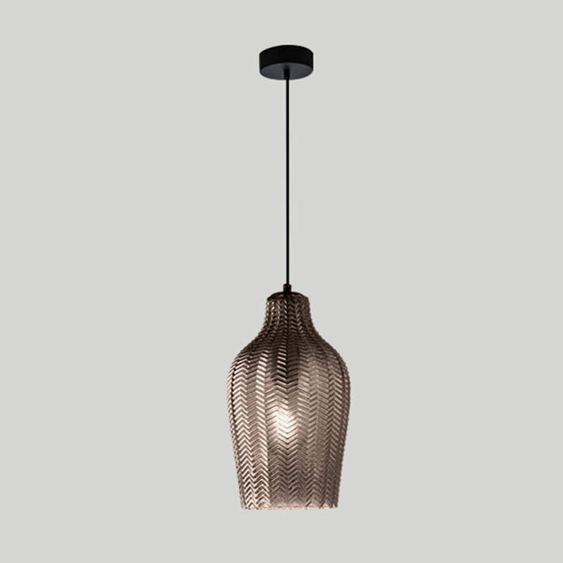Wavy Glass Shaded Hanging Lamp Nordic Style Single Pendant Ceiling Light for Dining Room Smoke Gray Bottle Clearhalo 'Ceiling Lights' 'Chandeliers' 'Glass shade' 'Glass' 'Modern Pendants' 'Modern' 'Pendant Lights' 'Pendants' Lighting' 2462444