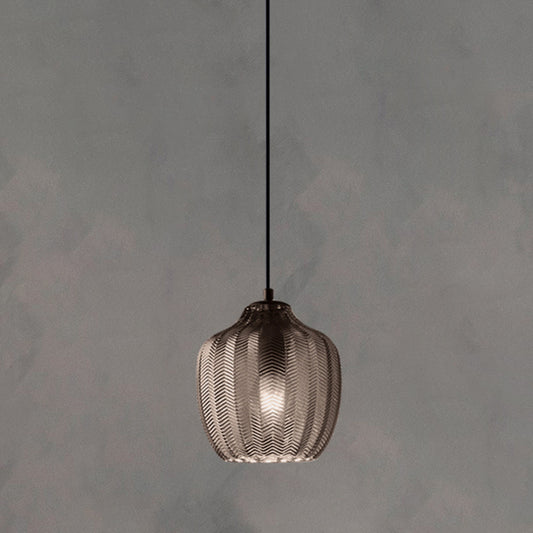 Wavy Glass Shaded Hanging Lamp Nordic Style Single Pendant Ceiling Light for Dining Room Smoke Gray Barrel Clearhalo 'Ceiling Lights' 'Chandeliers' 'Glass shade' 'Glass' 'Modern Pendants' 'Modern' 'Pendant Lights' 'Pendants' Lighting' 2462446