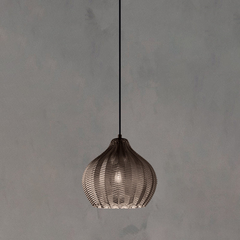 Wavy Glass Shaded Hanging Lamp Nordic Style Single Pendant Ceiling Light for Dining Room Smoke Gray Flower Clearhalo 'Ceiling Lights' 'Chandeliers' 'Glass shade' 'Glass' 'Modern Pendants' 'Modern' 'Pendant Lights' 'Pendants' Lighting' 2462448