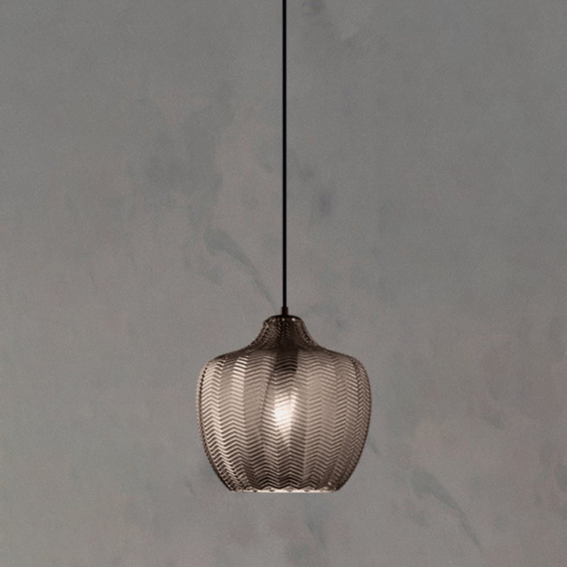 Wavy Glass Shaded Hanging Lamp Nordic Style Single Pendant Ceiling Light for Dining Room Smoke Gray Lantern Clearhalo 'Ceiling Lights' 'Chandeliers' 'Glass shade' 'Glass' 'Modern Pendants' 'Modern' 'Pendant Lights' 'Pendants' Lighting' 2462450