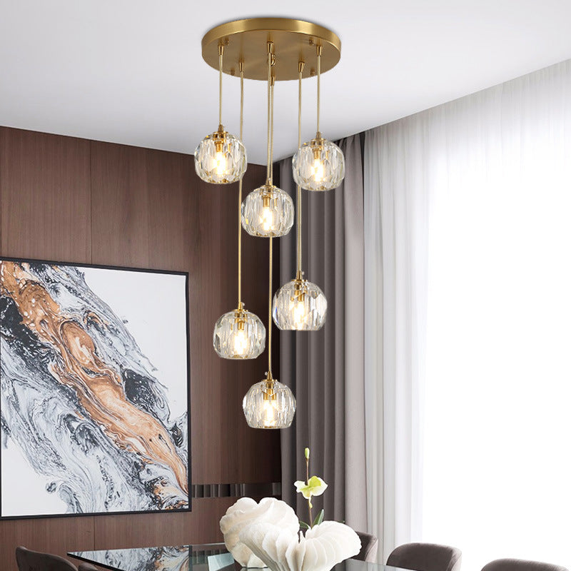 Ball Beveled K9 Crystal Suspension Lamp Simplicity Brass Finish Multi Pendant Ceiling Light Clearhalo 'Ceiling Lights' 'Modern Pendants' 'Modern' 'Pendant Lights' 'Pendants' Lighting' 2462459