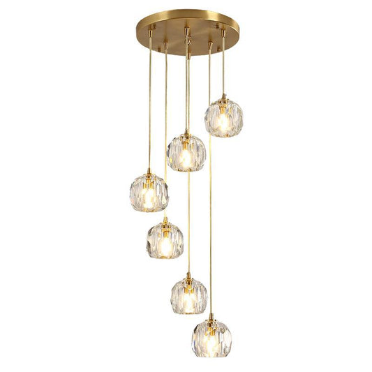 Ball Beveled K9 Crystal Suspension Lamp Simplicity Brass Finish Multi Pendant Ceiling Light 6 Brass Clearhalo 'Ceiling Lights' 'Modern Pendants' 'Modern' 'Pendant Lights' 'Pendants' Lighting' 2462462