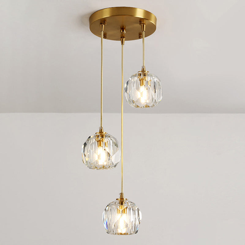 Ball Beveled K9 Crystal Suspension Lamp Simplicity Brass Finish Multi Pendant Ceiling Light Clearhalo 'Ceiling Lights' 'Modern Pendants' 'Modern' 'Pendant Lights' 'Pendants' Lighting' 2462463