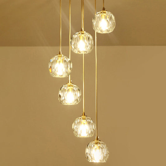 Ball Beveled K9 Crystal Suspension Lamp Simplicity Brass Finish Multi Pendant Ceiling Light Clearhalo 'Ceiling Lights' 'Modern Pendants' 'Modern' 'Pendant Lights' 'Pendants' Lighting' 2462465