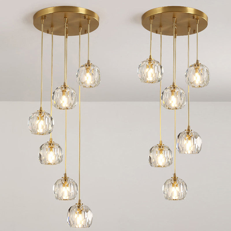 Ball Beveled K9 Crystal Suspension Lamp Simplicity Brass Finish Multi Pendant Ceiling Light Clearhalo 'Ceiling Lights' 'Modern Pendants' 'Modern' 'Pendant Lights' 'Pendants' Lighting' 2462466
