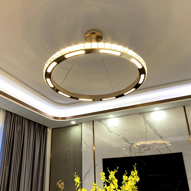 Gold Ring Shaped Chandelier Simple Crystal Embedded LED Pendant Light for Living Room Clearhalo 'Ceiling Lights' 'Chandeliers' 'Modern Chandeliers' 'Modern' Lighting' 2462498