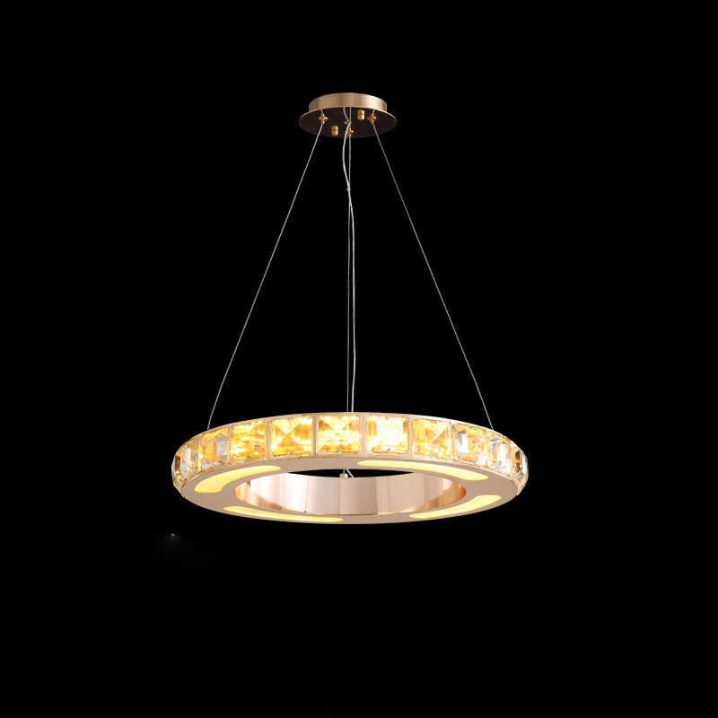 Gold Ring Shaped Chandelier Simple Crystal Embedded LED Pendant Light for Living Room Gold 15.5" Clearhalo 'Ceiling Lights' 'Chandeliers' 'Modern Chandeliers' 'Modern' Lighting' 2462499