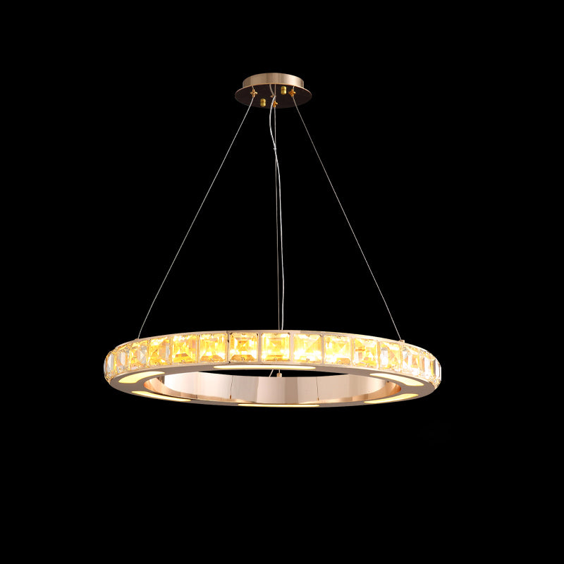 Gold Ring Shaped Chandelier Simple Crystal Embedded LED Pendant Light for Living Room Gold 23.5" Clearhalo 'Ceiling Lights' 'Chandeliers' 'Modern Chandeliers' 'Modern' Lighting' 2462500
