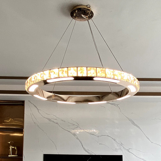 Gold Ring Shaped Chandelier Simple Crystal Embedded LED Pendant Light for Living Room Clearhalo 'Ceiling Lights' 'Chandeliers' 'Modern Chandeliers' 'Modern' Lighting' 2462501