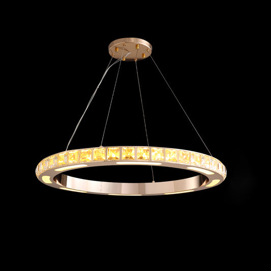 Gold Ring Shaped Chandelier Simple Crystal Embedded LED Pendant Light for Living Room Gold 31.5" Clearhalo 'Ceiling Lights' 'Chandeliers' 'Modern Chandeliers' 'Modern' Lighting' 2462502