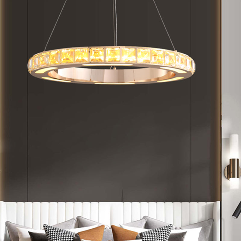 Gold Ring Shaped Chandelier Simple Crystal Embedded LED Pendant Light for Living Room Clearhalo 'Ceiling Lights' 'Chandeliers' 'Modern Chandeliers' 'Modern' Lighting' 2462503