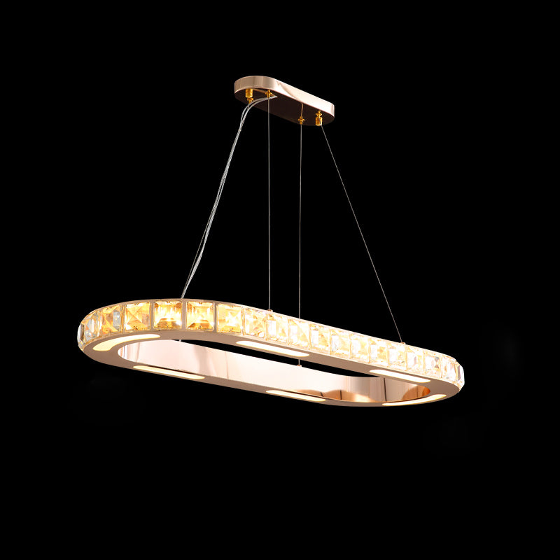 Gold Ring Shaped Chandelier Simple Crystal Embedded LED Pendant Light for Living Room Gold 35.5" Clearhalo 'Ceiling Lights' 'Chandeliers' 'Modern Chandeliers' 'Modern' Lighting' 2462504