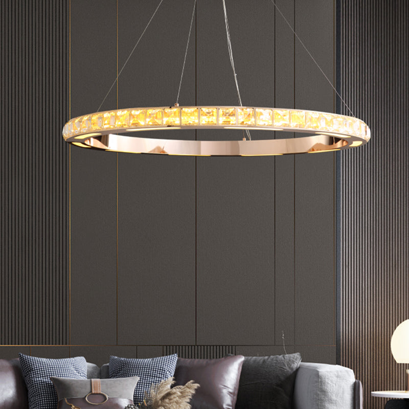 Gold Ring Shaped Chandelier Simple Crystal Embedded LED Pendant Light for Living Room Clearhalo 'Ceiling Lights' 'Chandeliers' 'Modern Chandeliers' 'Modern' Lighting' 2462505