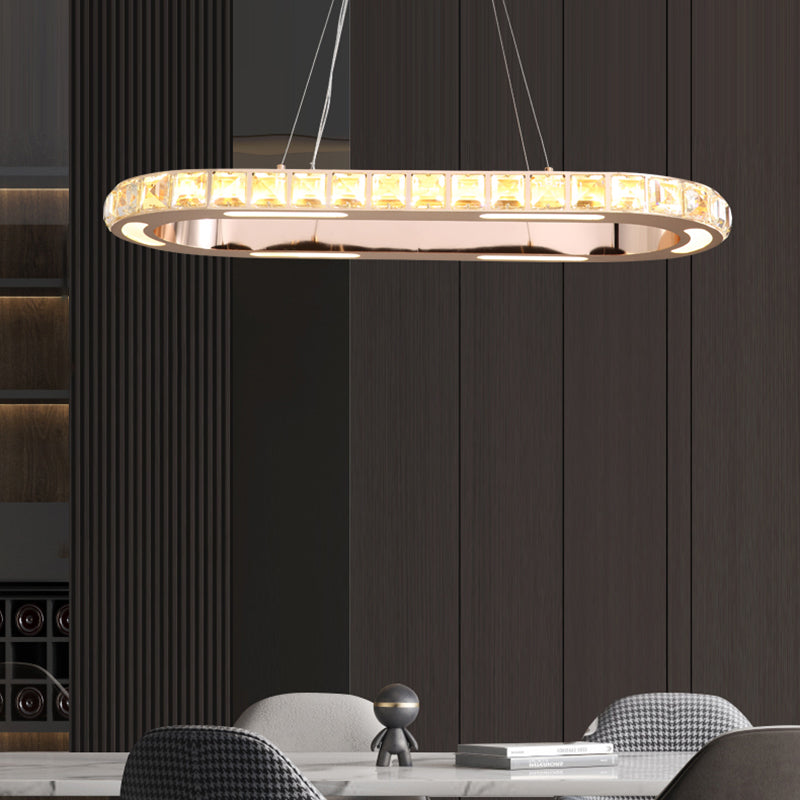 Gold Ring Shaped Chandelier Simple Crystal Embedded LED Pendant Light for Living Room Clearhalo 'Ceiling Lights' 'Chandeliers' 'Modern Chandeliers' 'Modern' Lighting' 2462506