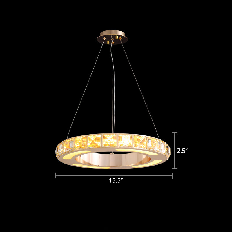 Gold Ring Shaped Chandelier Simple Crystal Embedded LED Pendant Light for Living Room Clearhalo 'Ceiling Lights' 'Chandeliers' 'Modern Chandeliers' 'Modern' Lighting' 2462507