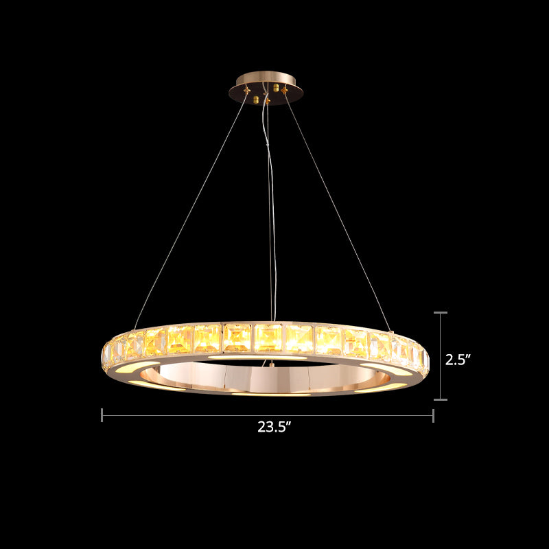 Gold Ring Shaped Chandelier Simple Crystal Embedded LED Pendant Light for Living Room Clearhalo 'Ceiling Lights' 'Chandeliers' 'Modern Chandeliers' 'Modern' Lighting' 2462508