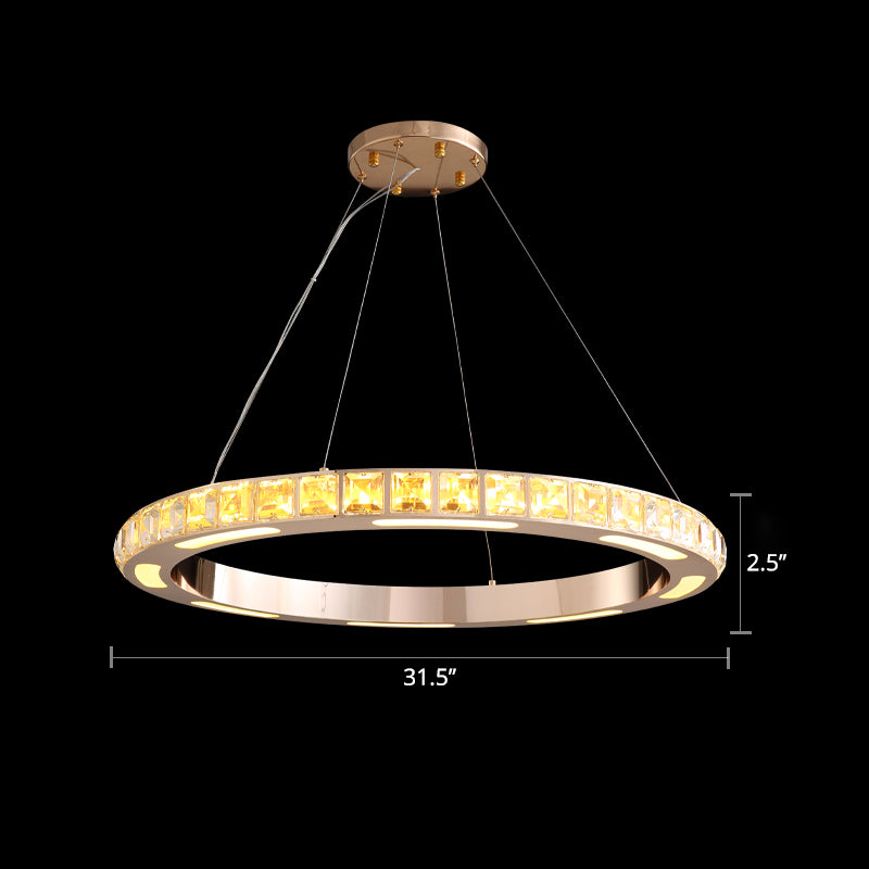 Gold Ring Shaped Chandelier Simple Crystal Embedded LED Pendant Light for Living Room Clearhalo 'Ceiling Lights' 'Chandeliers' 'Modern Chandeliers' 'Modern' Lighting' 2462509