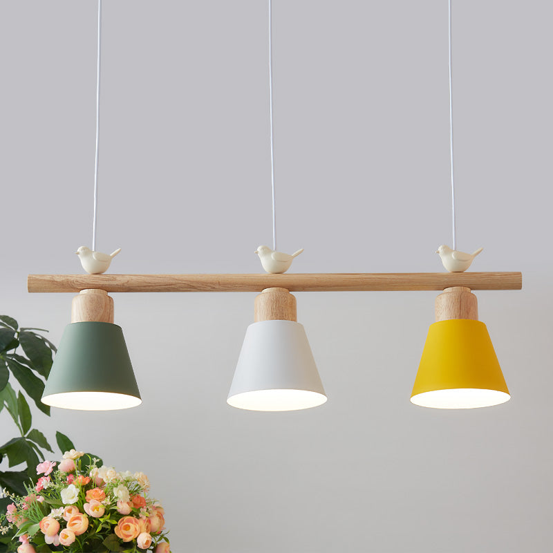 Nordic Shaded Hanging Island Light Metal 3-Head Dining Room Drop Pendant with Bird Decor Clearhalo 'Ceiling Lights' 'Island Lights' Lighting' 2462535