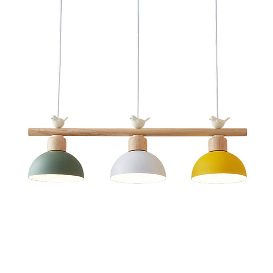 Nordic Shaded Hanging Island Light Metal 3-Head Dining Room Drop Pendant with Bird Decor Green-Yellow Semicircle Clearhalo 'Ceiling Lights' 'Island Lights' Lighting' 2462538