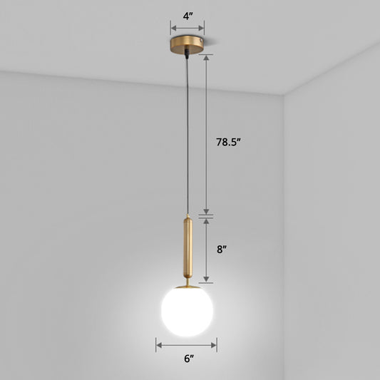 Minimalist Ball Hanging Ceiling Light Opal Blown Glass 1 Bulb Bedside Pendulum Light in Gold Clearhalo 'Ceiling Lights' 'Chandeliers' 'Glass shade' 'Glass' 'Modern Pendants' 'Modern' 'Pendant Lights' 'Pendants' Lighting' 2462554