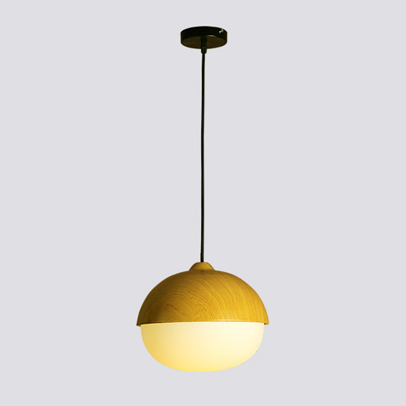 Beige Nut Pendant Light Simple Style 1 Head Wooden Ceiling Hang Lamp for Restaurant Wood Semicircle Clearhalo 'Ceiling Lights' 'Modern Pendants' 'Modern' 'Pendant Lights' 'Pendants' Lighting' 2462557