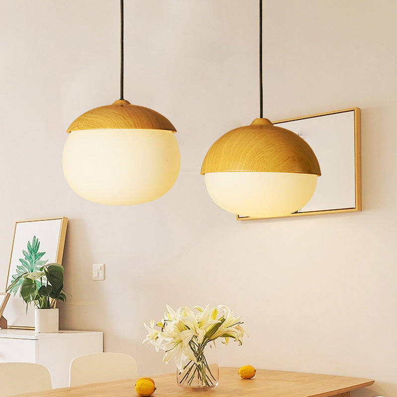 Beige Nut Pendant Light Simple Style 1 Head Wooden Ceiling Hang Lamp for Restaurant Clearhalo 'Ceiling Lights' 'Modern Pendants' 'Modern' 'Pendant Lights' 'Pendants' Lighting' 2462558