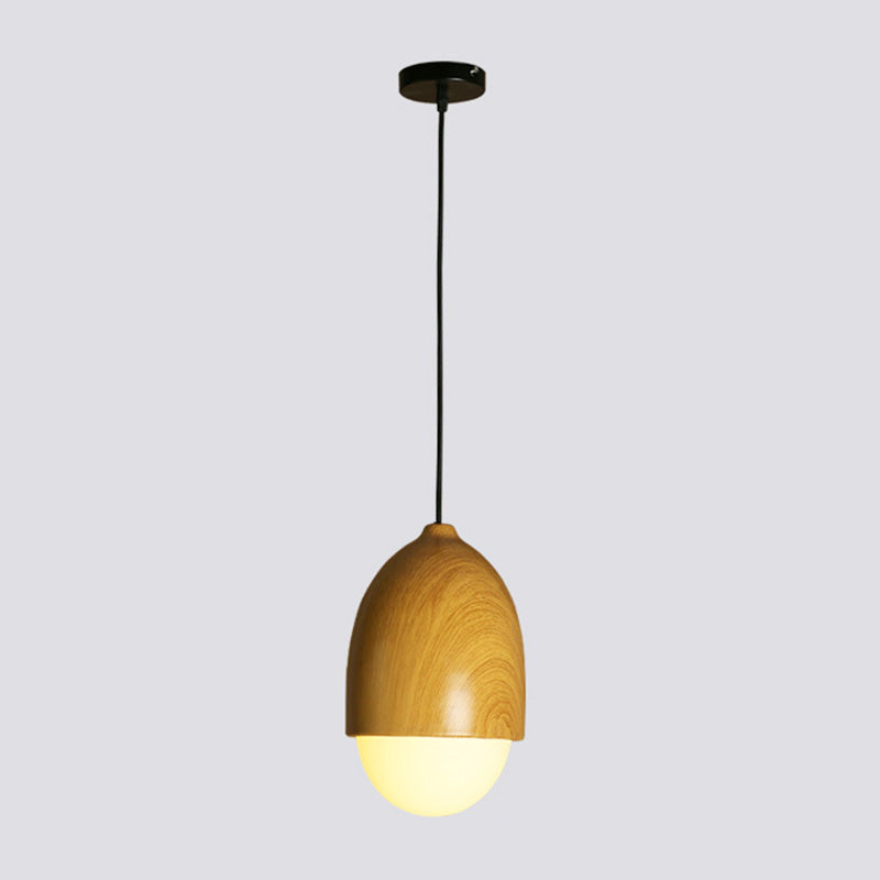 Beige Nut Pendant Light Simple Style 1 Head Wooden Ceiling Hang Lamp for Restaurant Wood Oval Clearhalo 'Ceiling Lights' 'Modern Pendants' 'Modern' 'Pendant Lights' 'Pendants' Lighting' 2462559