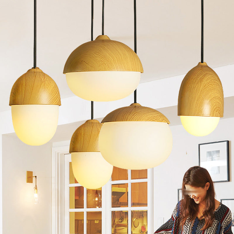 Beige Nut Pendant Light Simple Style 1 Head Wooden Ceiling Hang Lamp for Restaurant Clearhalo 'Ceiling Lights' 'Modern Pendants' 'Modern' 'Pendant Lights' 'Pendants' Lighting' 2462560